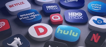 Popular streaming platform app icons including Netflix, Disney+, HBO Max, Amazon Prime Video and Hulu